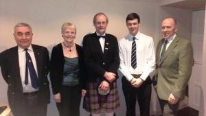 Acting President Jim McConnell with participants - Ross Ewing (Immortal Memory) / Willie Bell (Toast to the Lassies) / Dot Dahl (Reply for the Lassies) / Chris Dowse (Vote of Thanks). Not in picture Sam Kennedy (Address to the Haggis) / Rob Bolton (Piper)